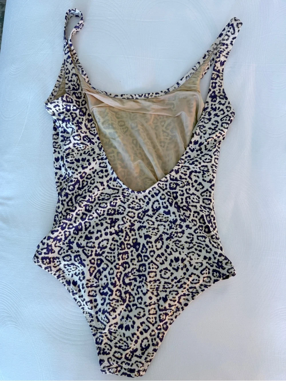 Women’s Leopard Print One-Piece Swimsuit - Cream/Purple - Picture 3 of 4